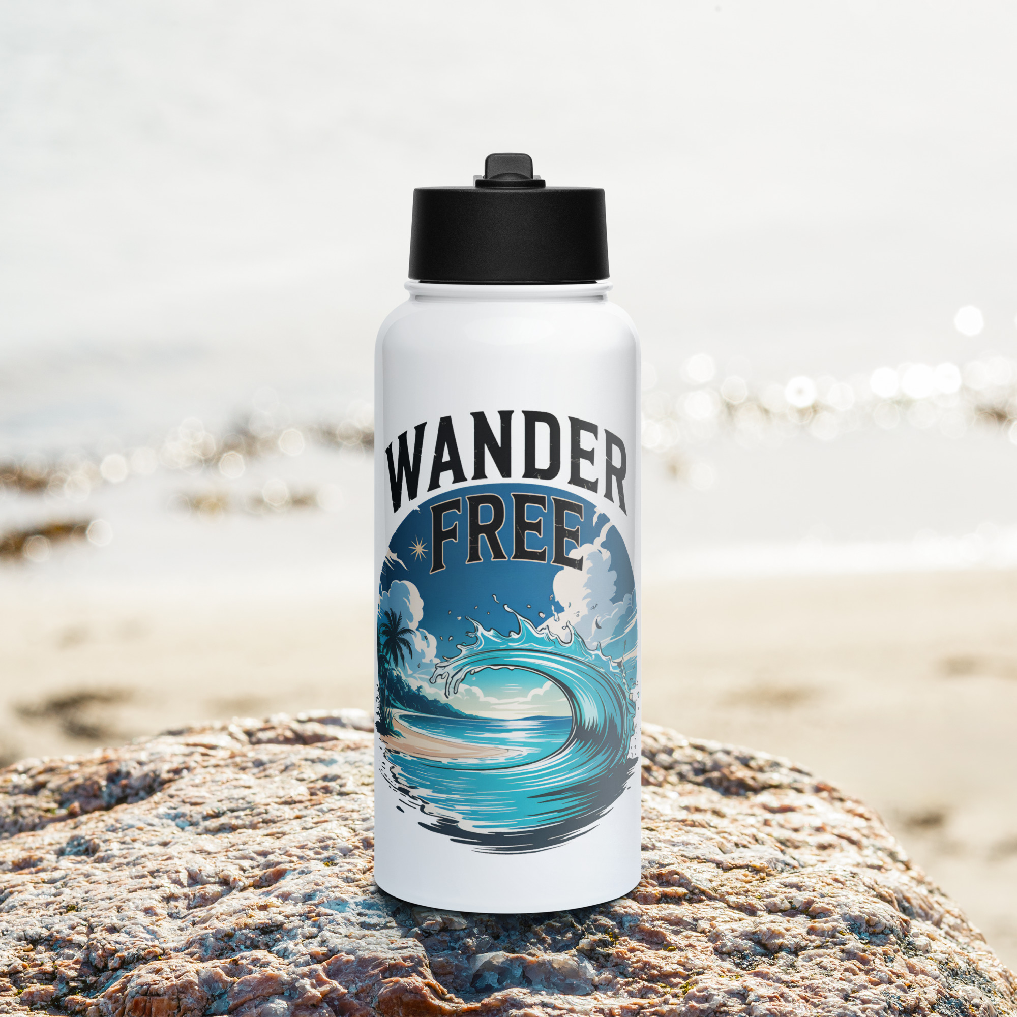 Stainless steel water bottle with a straw lid